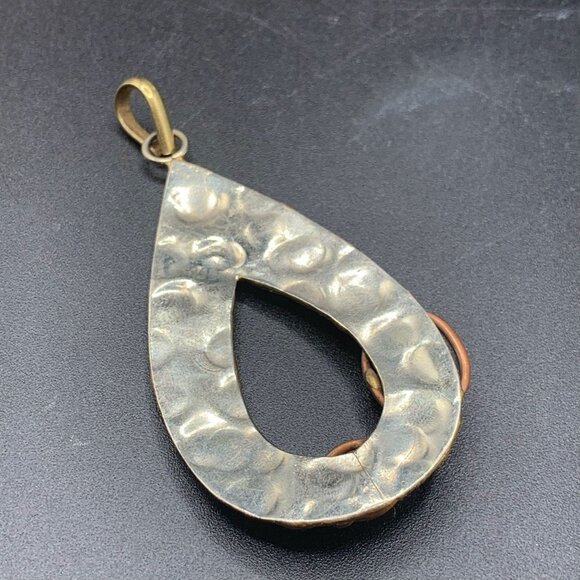 Brutalist Pendant Drop Shaped Mix Metal and Stones Large Handcrafted 70s Pendant - Picture 4 of 5